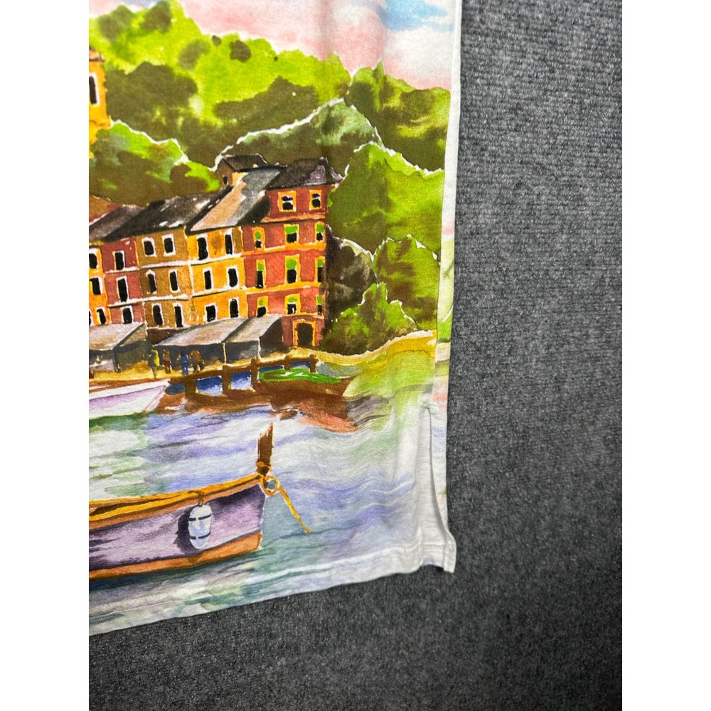 Maze Womens Coastal Watercolor Graphic Maxi Dress White Medium M Cotton Pockets - Picture 5 of 13
